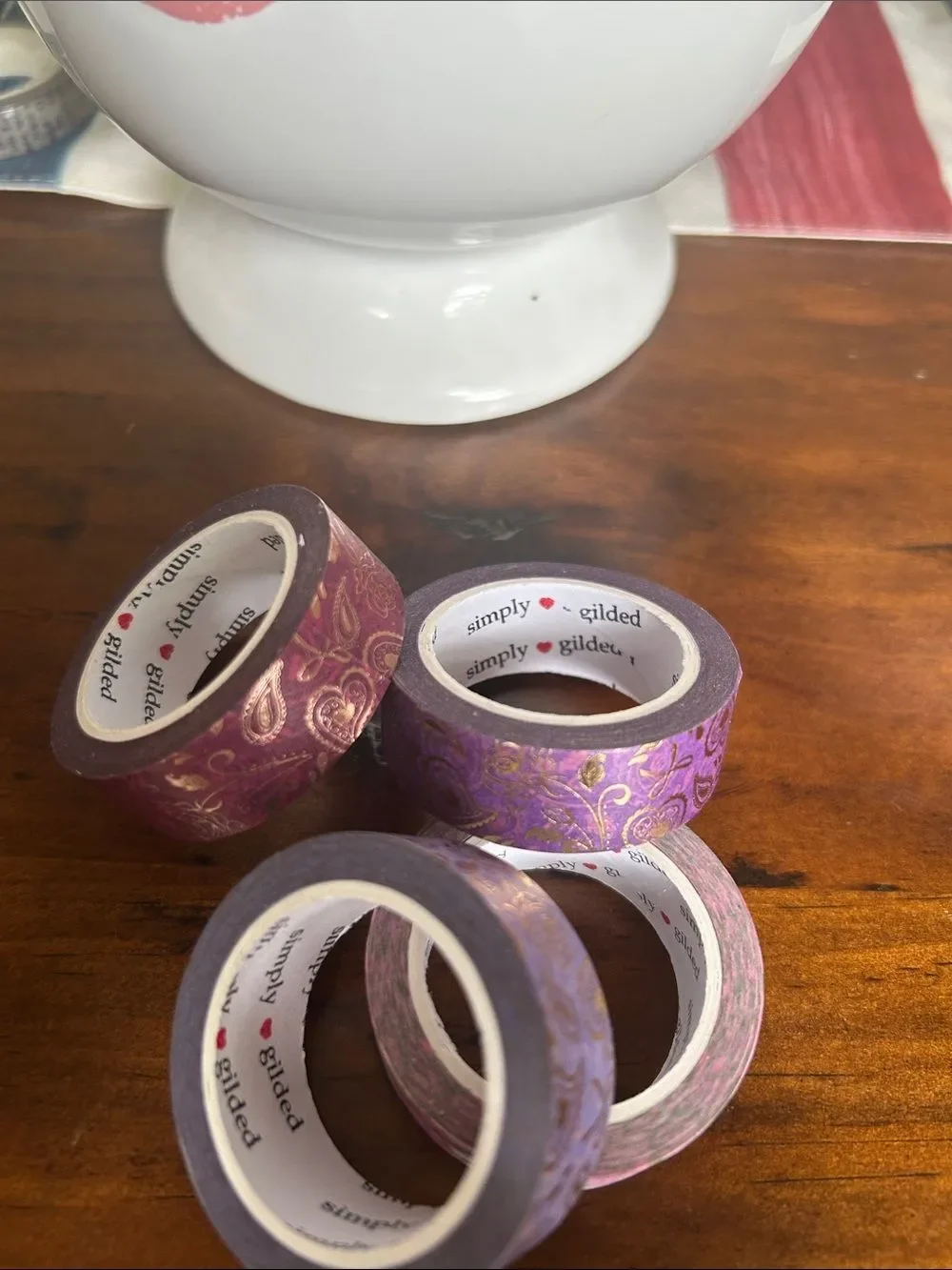 Simply Gilded floral  Decorative Washi Tape Set Pink & Purple set of 4 like new
